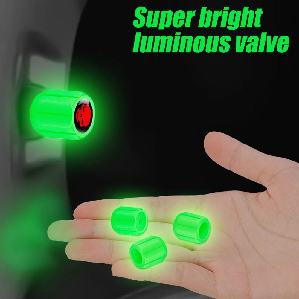 Bouchons de valve lumineux en forme de crâne, fluorescents, qui brillent la nuit, pour voiture, moto