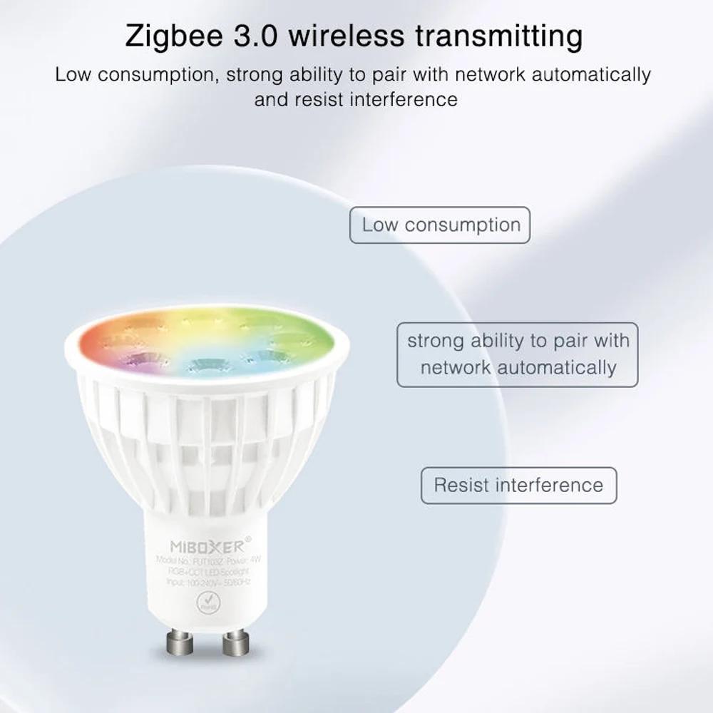 Ata boxer Zigbee RGB + CCT LED Ampoule 4W/6W/12W GU10 inda Smart Dimmable Projecteur Lampe FUT089Z R