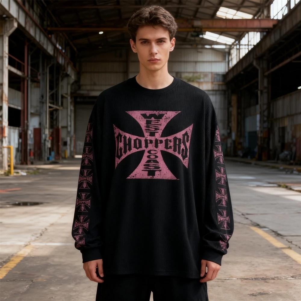 T-shirt vintage imprimé en tissu gaufré de style américain, streetwear de haute qualité, coupe overs