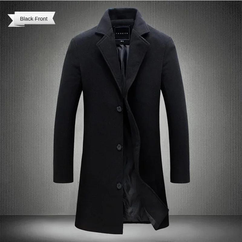 Manteau Long en coton pour hommes, mélange de laine, couleur Pure, décontracté, mode Business, vêtem