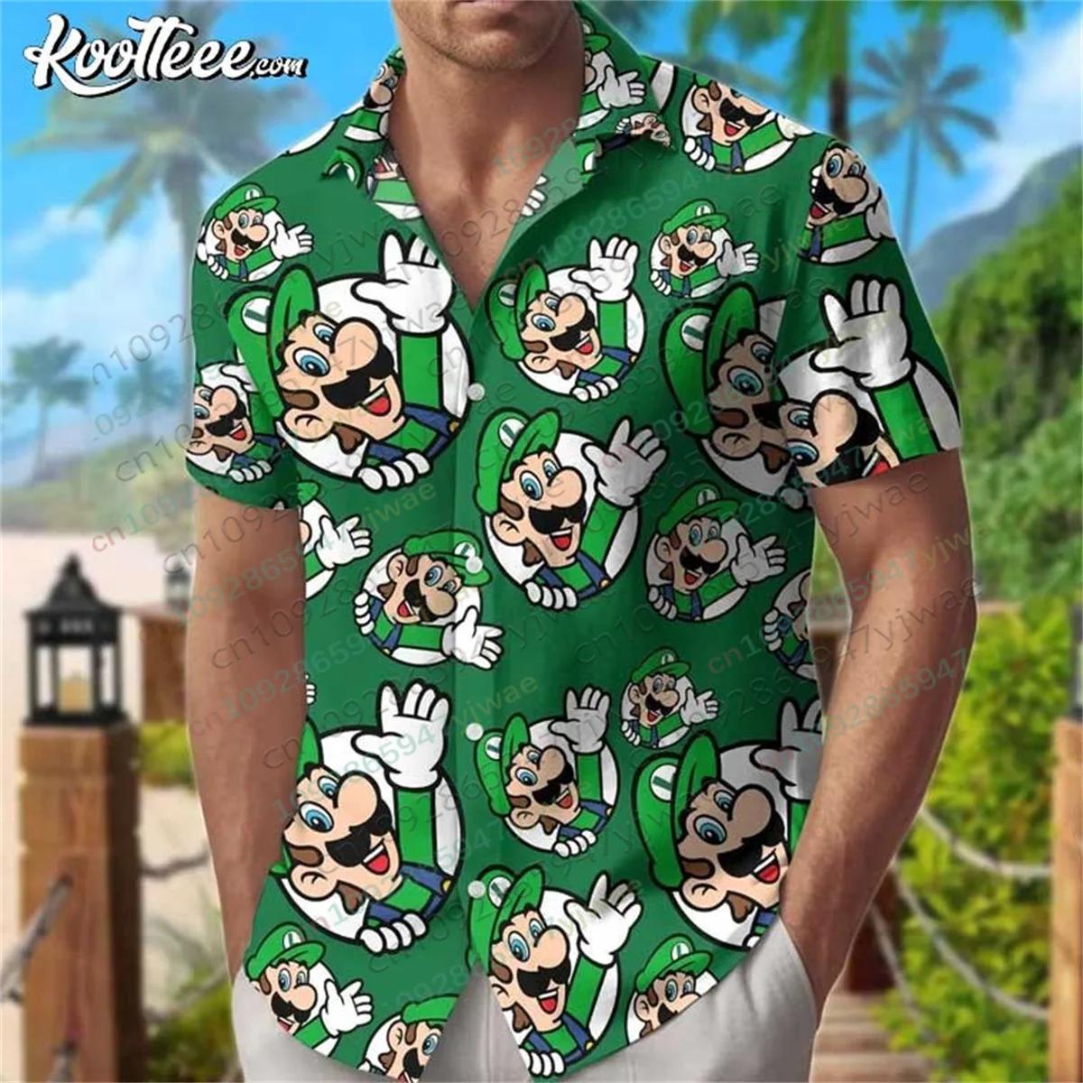 Chemise Hawaïenne à Boutons Imprimée Intégrale Super Mario Toad Bowser Luigi Yoshi, Personnages de J