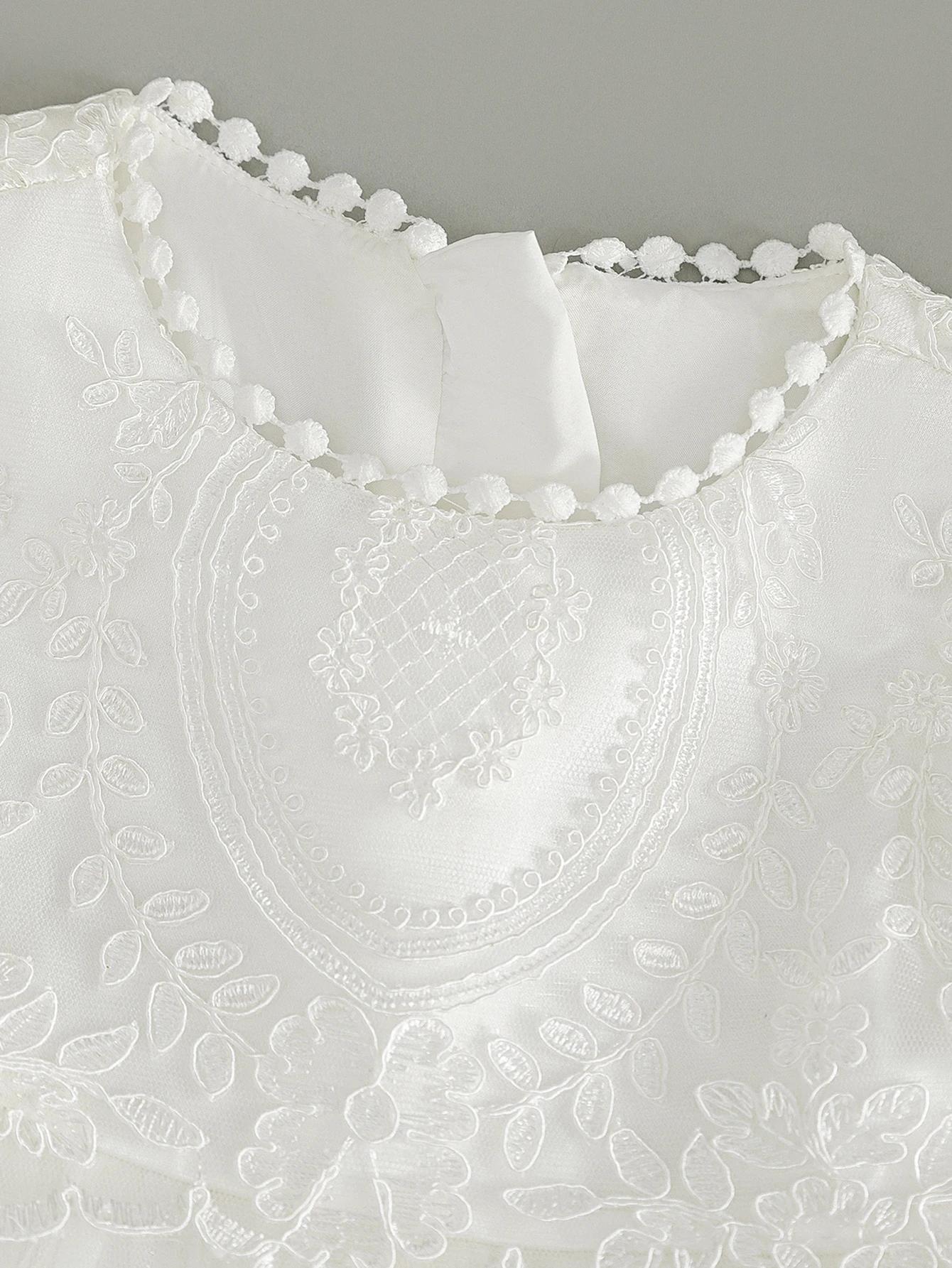 Robe de baptême blanche pour bébé fille, robe brodée haut de gamme, jupe longue en gaze, robe de cér