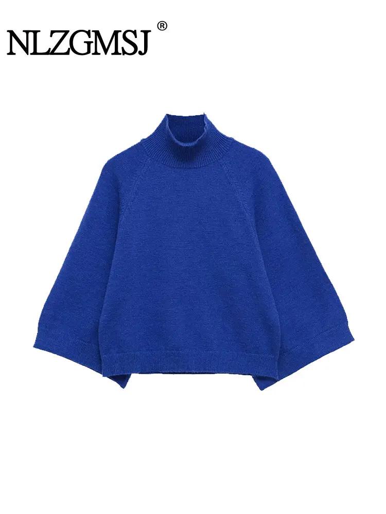 NLZGMSJ – pull tricoté décontracté pour femme, ample, manches longues, col mi-haut, surdimensionné, 