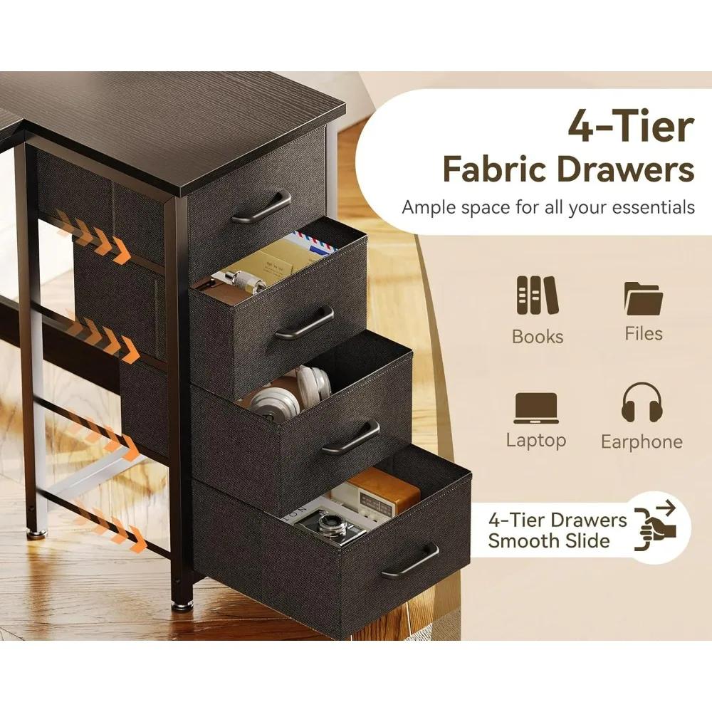 Casaottima Bureau en forme de L avec 4 tiroirs, petit bureau d'ordinateur d'angle de 40 pouces, tabl