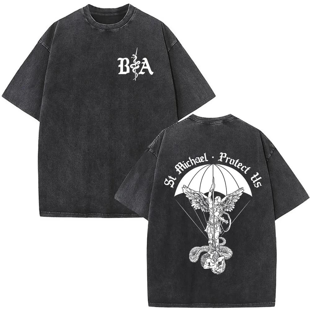 T-shirt vintage délavé Justicia Brothers in Arms à impression double face, vêtements pour hommes, t-