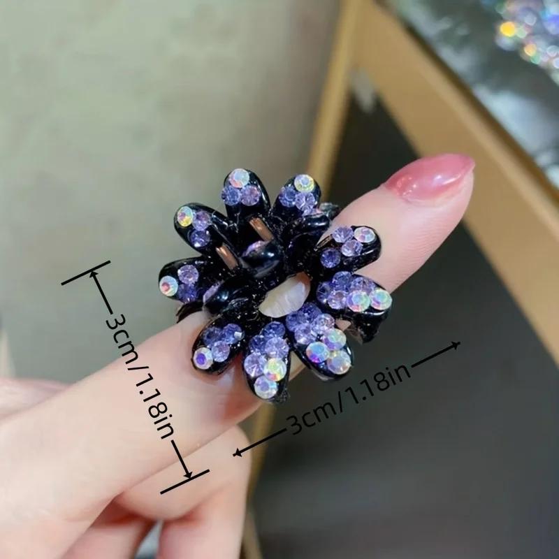 Pinces à cheveux mi-nouées en Mini fleurs et diamants, 4 pièces, pince à cheveux pour chignon haut d