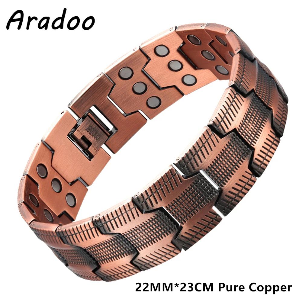 ARADOO Bracelet en cuivre pur pour hommes 3500 Gauss 3X Bracelets à maillons de thérapie magnétique 
