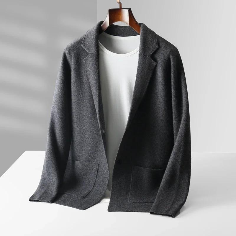 100% laine mérinos pull hommes costume col Cardigan pantalon ensemble intelligent tricots décontract