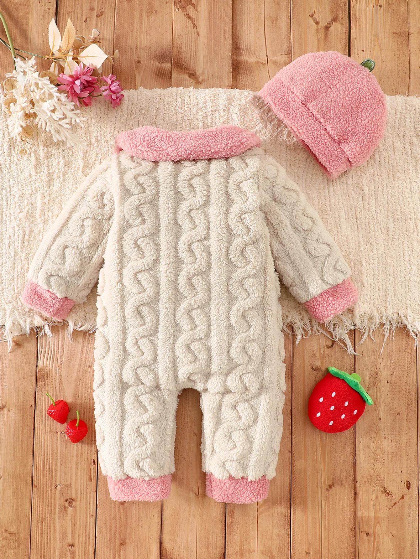 Ensemble barboteuse bébé en polaire épaisse double face avec col en peluche, barboteuse tricotée à m
