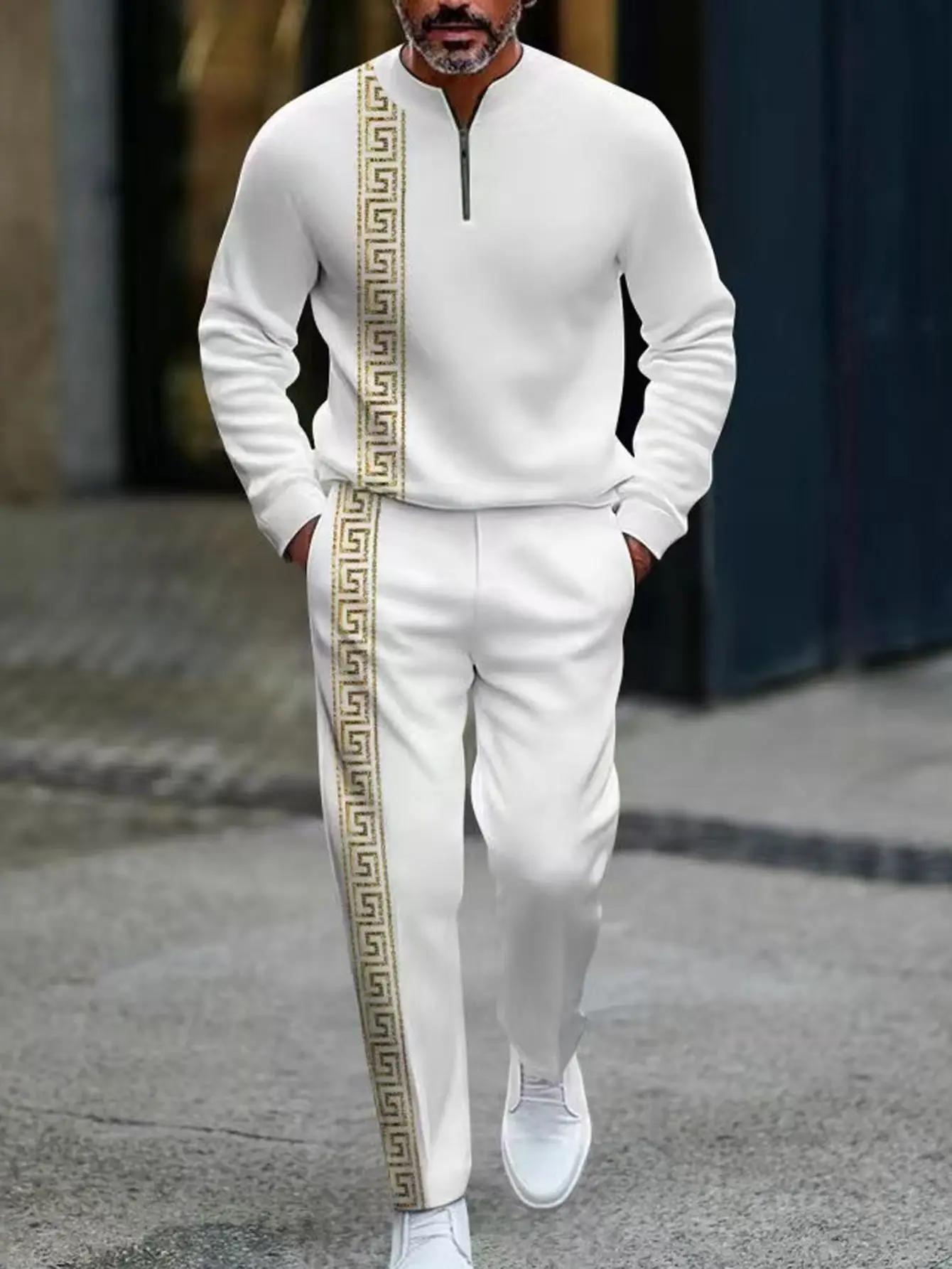 Ensemble 2 pièces, ensemble haut à manches longues et pantalon long de sport à la mode pour hommes e
