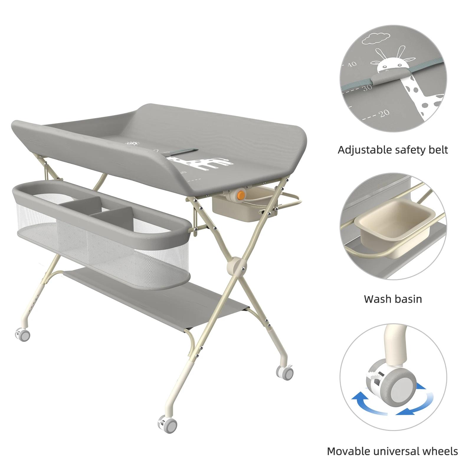 Table à Langer Pliable et Portable, Table à Langer Bébé Charge 11KG, avec Bassin d'Eau Panier de Ran
