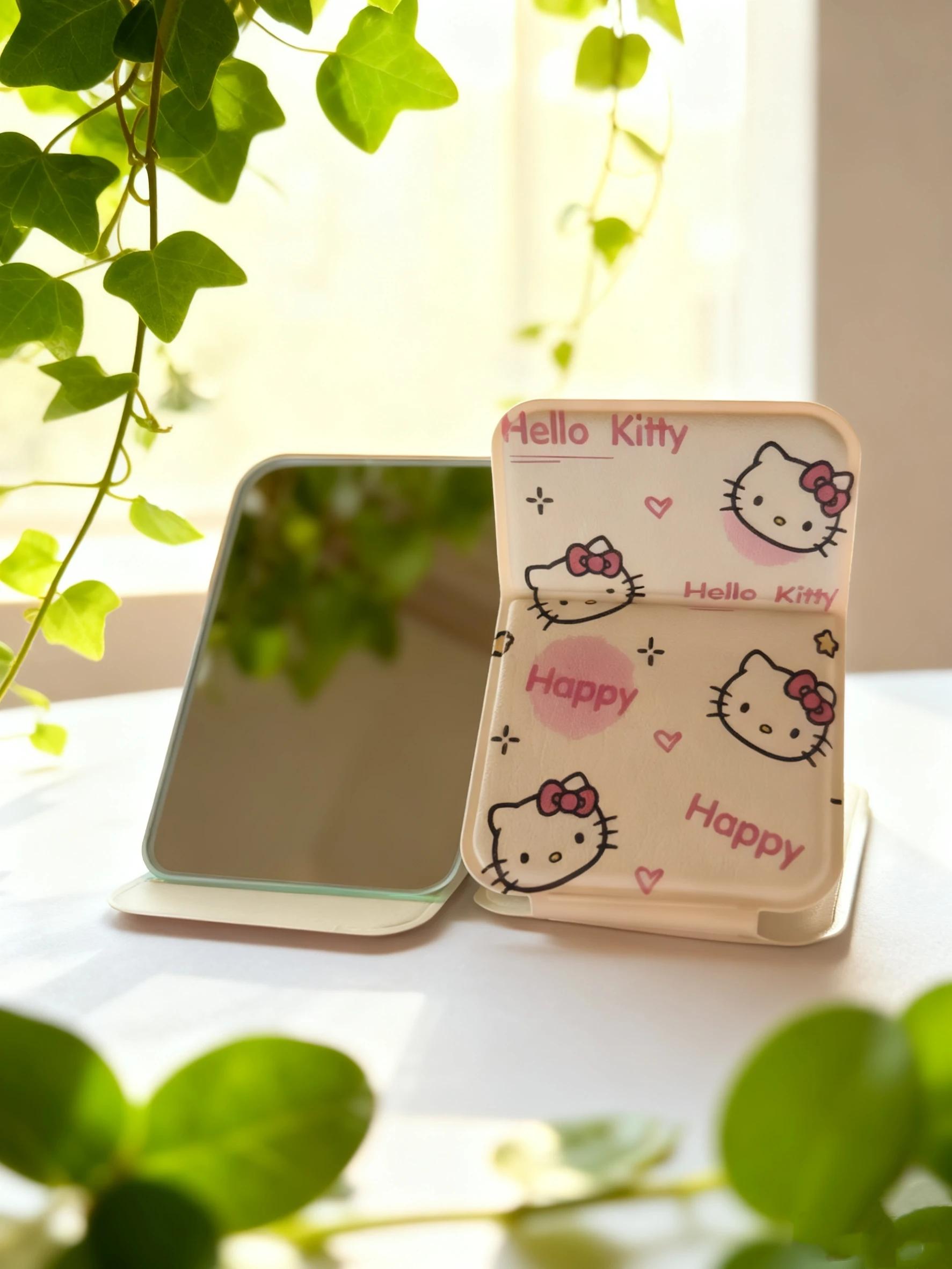 Miroir de maquillage portable Hello Kitty, mini miroir pliant, beau, mignon, petit miroir kawaii
