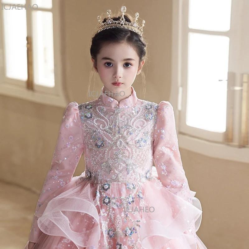 Robe de princesse rose élégante pour filles, idéale pour anniversaire, spectacle, concours, demoisel