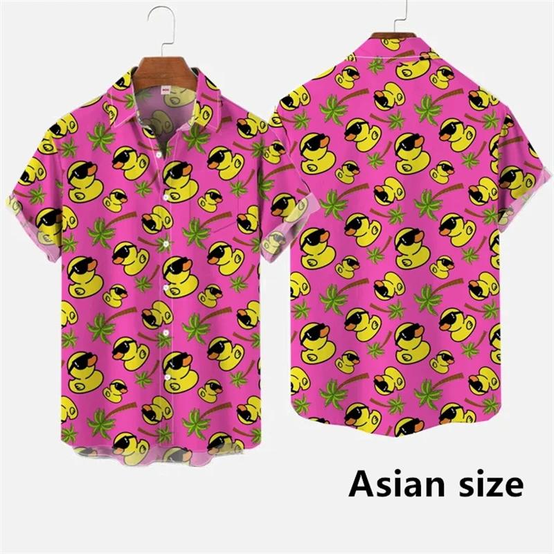 Chemises hawaïennes pour hommes, impression 3D de dessin animé de canard mignon, chemise à manches c