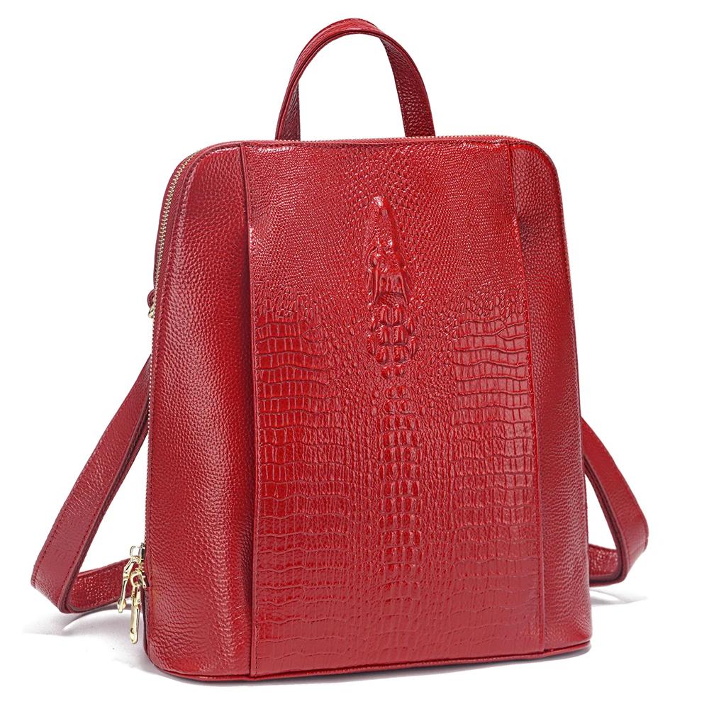 Zency Sac à dos 100% cuir véritable pour femme, motif crocodile, adapté aux ordinateurs portables A4