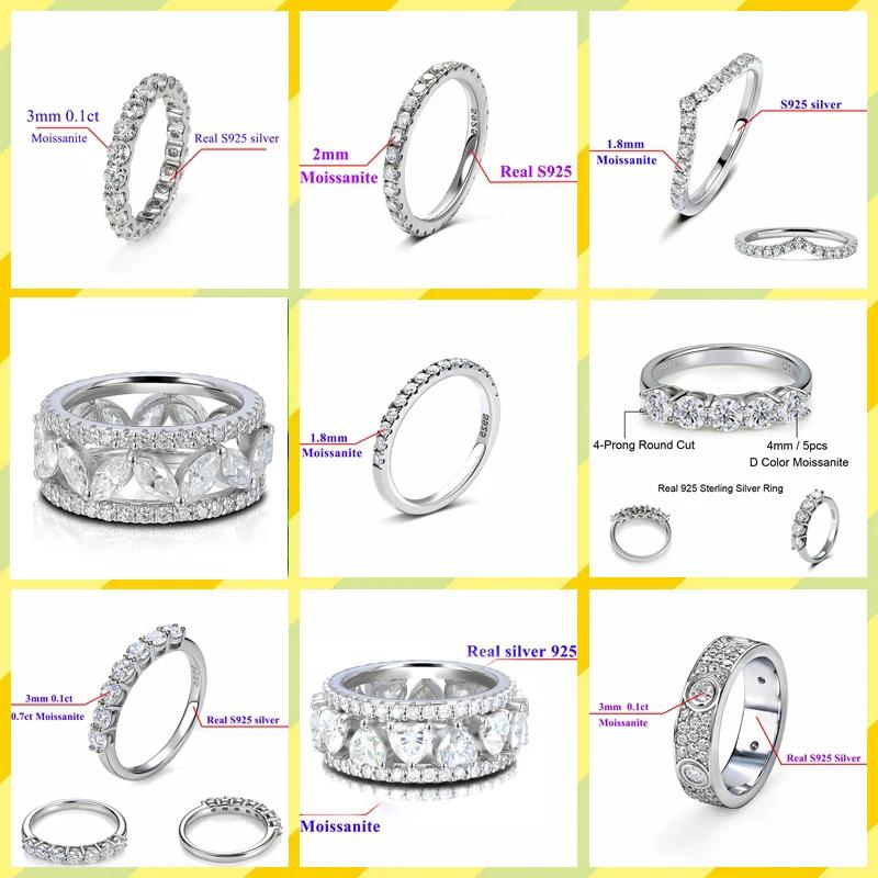 Bague de mariage en argent sterling 925 avec diamants Moissanite blancs ronds solides de 2 mm et 3 m