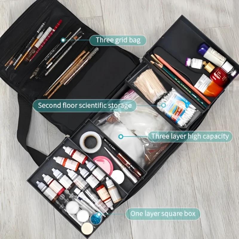 Mallette de maquillage de grande capacité, plateaux pliables multicouches réglables, boîte de manucu