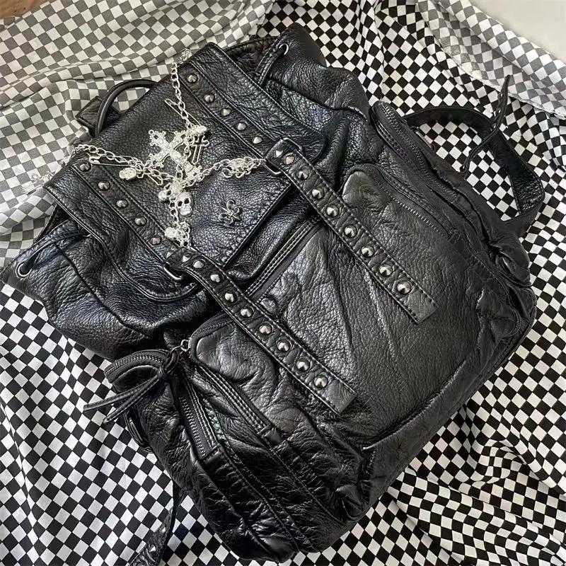 Grunge Rivet noir Y2k sac à dos femmes gothique sous-culture Punk croix noir Mochila dames Vintage H