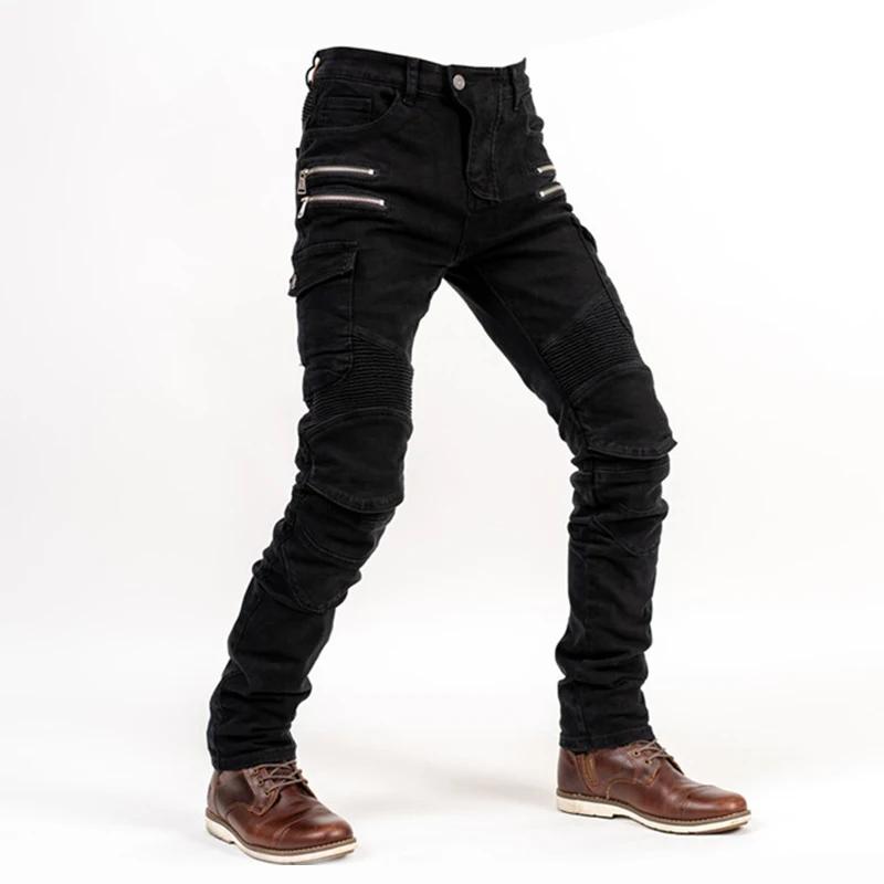 Jeans d'équitation de moto multi-poches pour hommes, pantalons d'équitation avec genouillères, denim