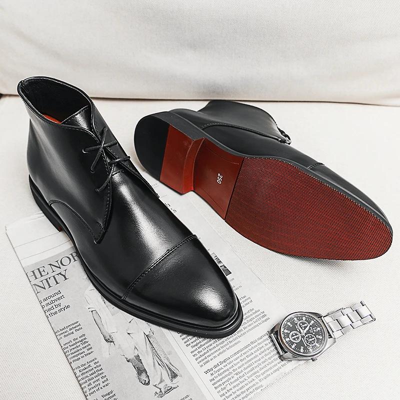 Bottes à lacets à semelle rouge pour hommes, faites à la main, document solide, classique, affaires,