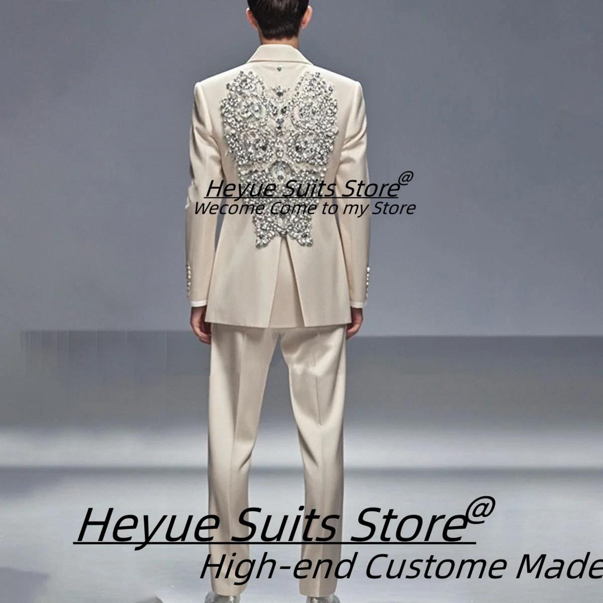 Costumes haut de gamme pour hommes, perles de strass brillantes, personnalisés, coupe cintrée, rever
