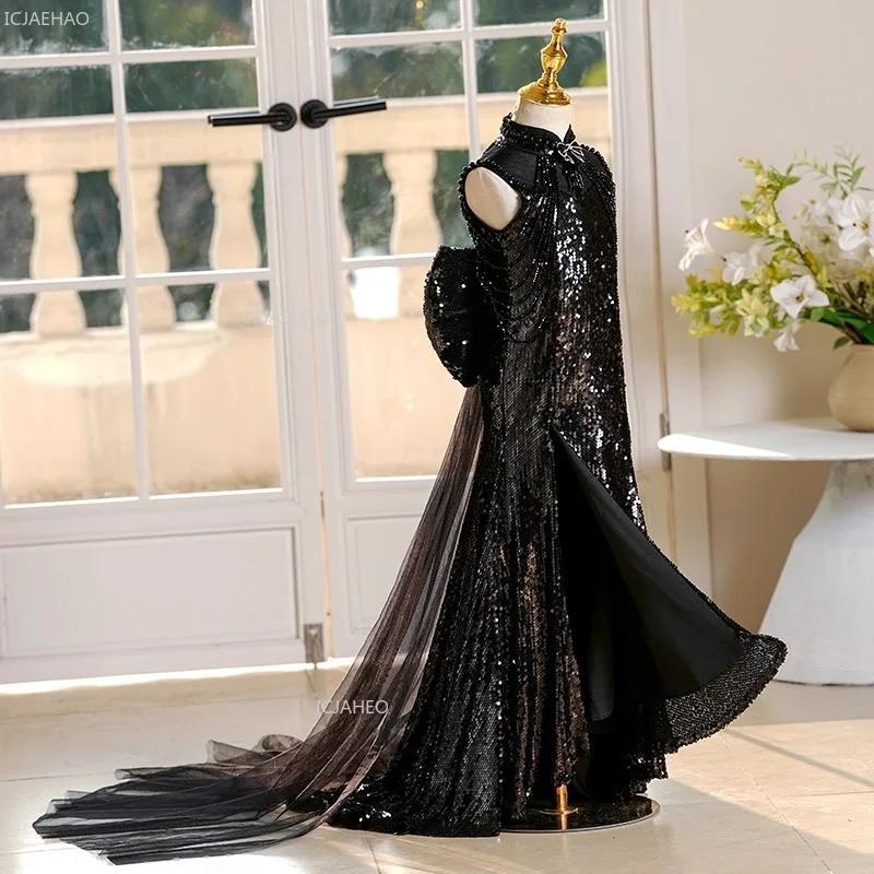 Robe de soirée noire pour filles, idéale pour mariage, anniversaire, cérémonie, spectacle de piano, 