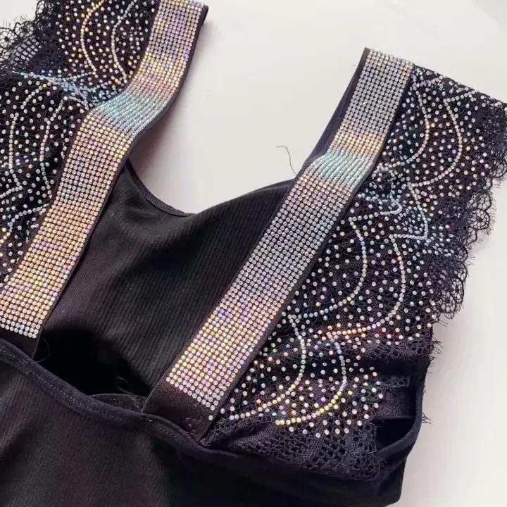 Débardeur rembourré sans manches pour femme, bling-bling, pierres précieuses, bling-bling, top sexy
