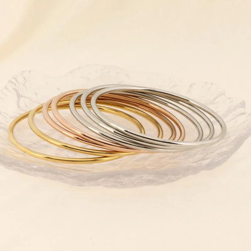 Bracelet Simple en acier inoxydable pour femmes et hommes, couleur or argent, fil géométrique rond, 
