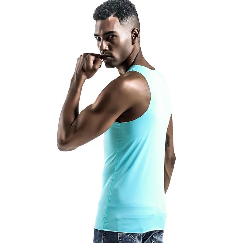 Gilet pour hommes, sous-vêtements de fitness serrés et respirants sans couture en soie glacée, maill