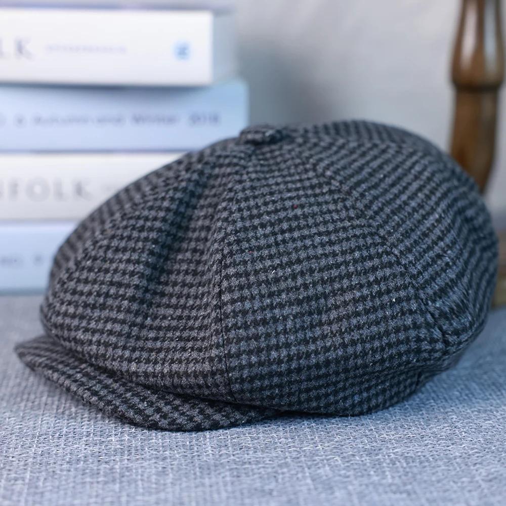 Casquette pied-de-poule Gatsby pour hommes et femmes, béret noir à carreaux, rétro britannique, casq