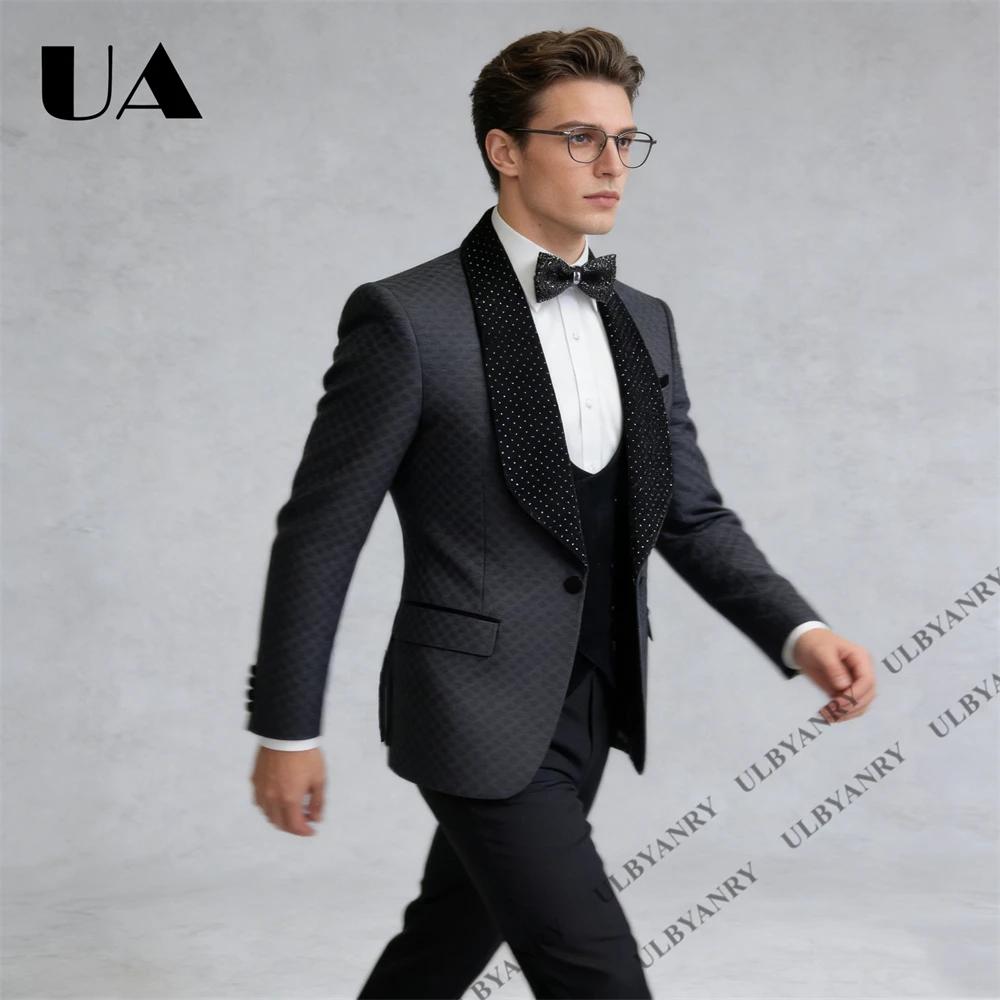 Ensemble de costume brillant trois pièces ULBYANRY comprenant veste, gilet et pantalon, col et gilet