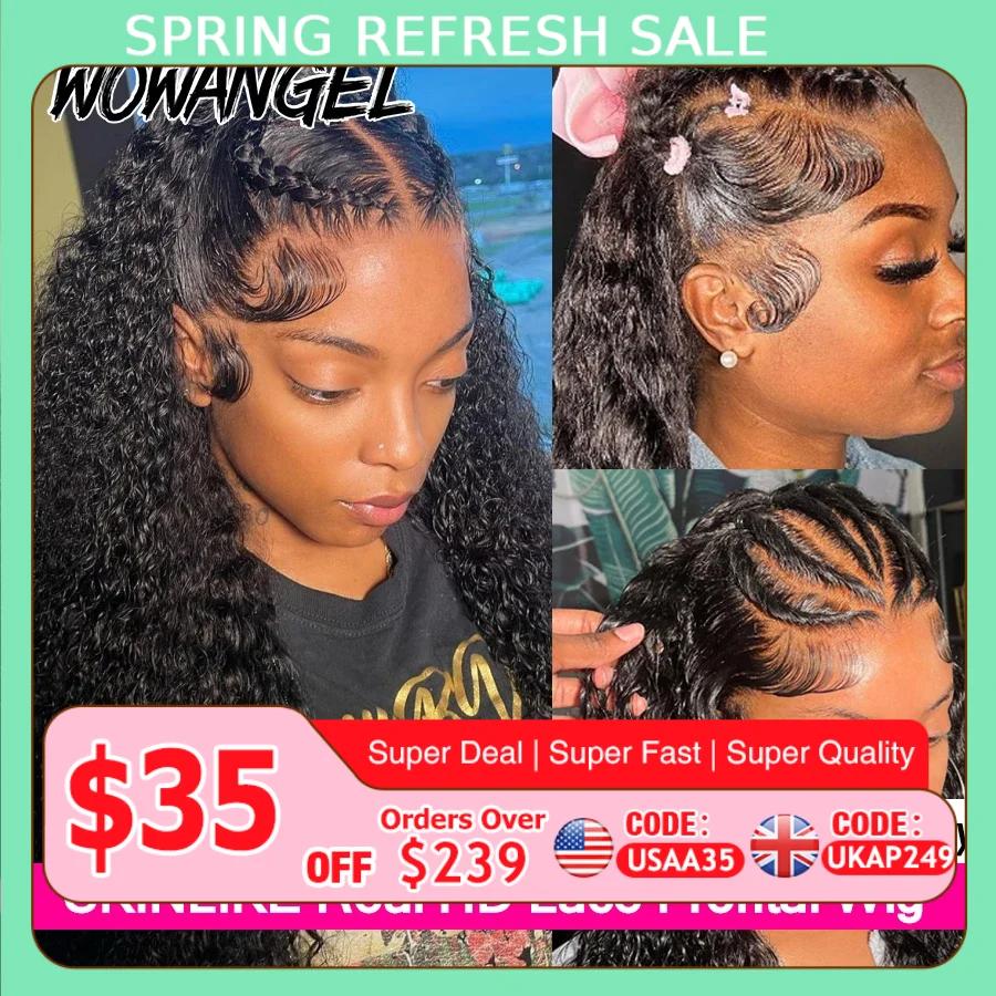 Wow Angel-Perruque de cheveux humains bouclés pré-épilés pour femme, vague d'eau, perruques frontale