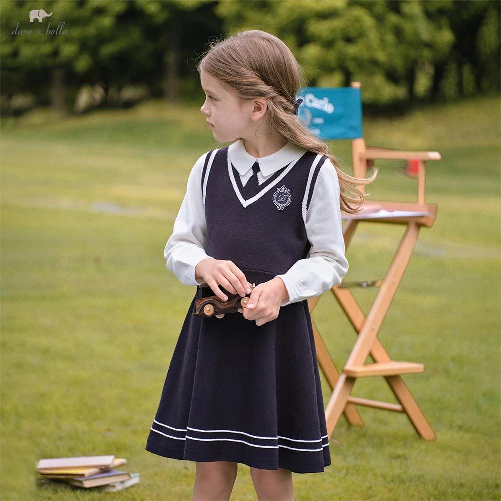 Dave Bella enfants robe printemps automne manches longues filles coton jupes collège Style vêtements