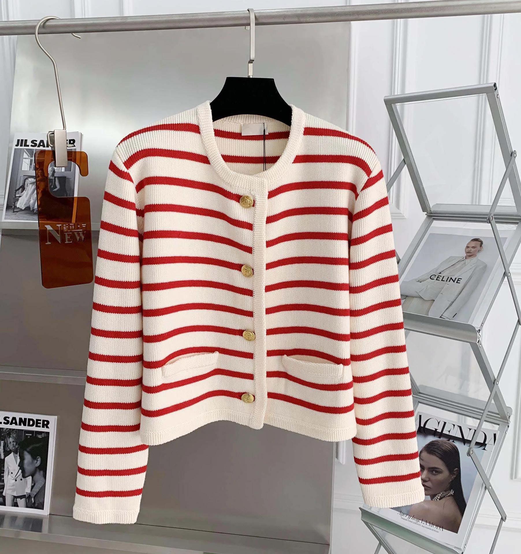 Cardigan à Rayures pour Femme, Col Rond, Simple Boutonnage, Manches sulf, Crop, Y-Fashion, Décontrac