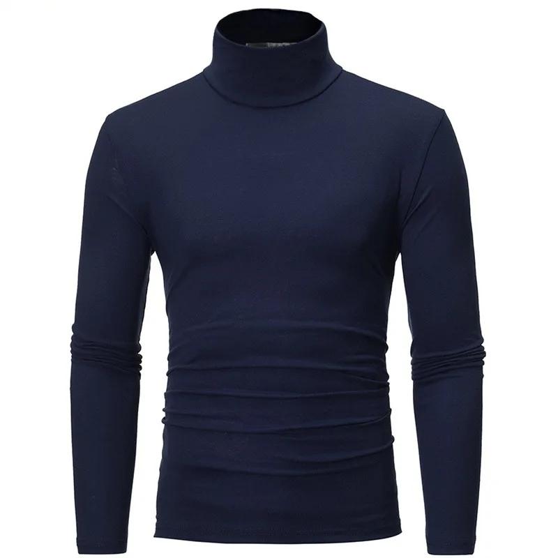 1/2 pièces automne hiver hommes col haut T-shirt coupe ajustée mode haute élastique à manches longue