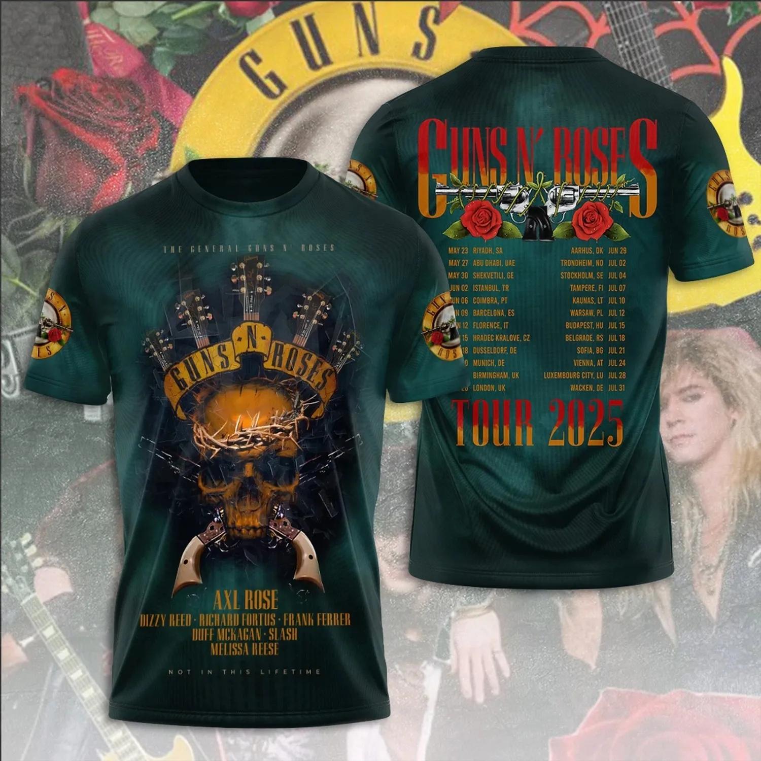Chemise 3D Guns N' Rose 2025 Tour – Epic Rock Tee pour collectionneurs de musique États-Unis