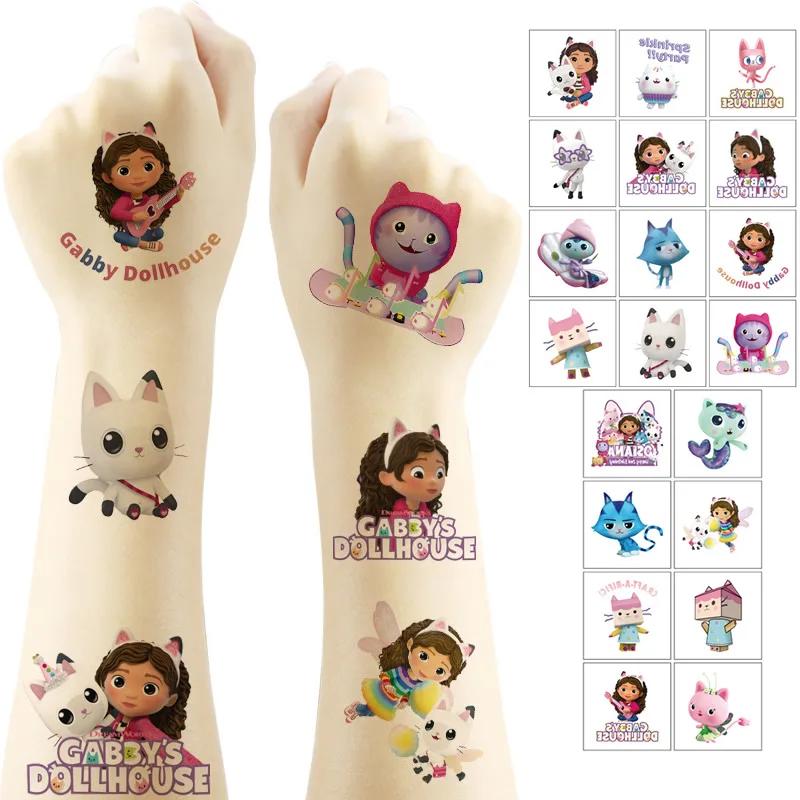 20 autocollants tatouages Kawaii Gabby Dollhouse Cats, mignons, dessins animés, anime, pour enfants,