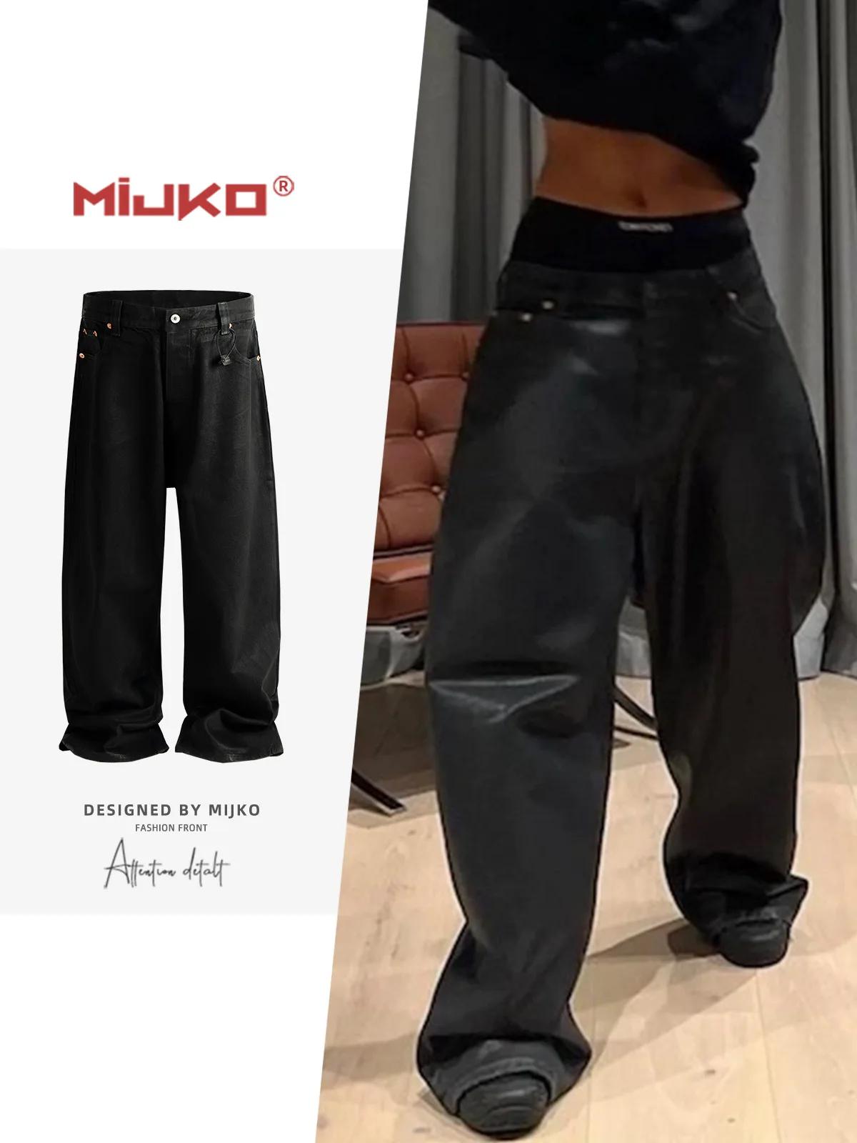 MIJKO hommes jean coton Denim décontracté jambe droite brosse revêtement de cire pantalon noir ZJ086