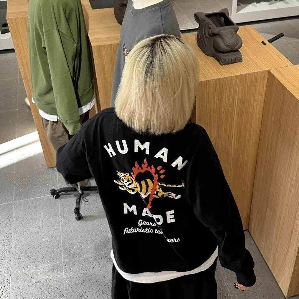 T-shirt à manches longues avec imprimé Tigre enflammé de HUMAN MADE, style rétro japonais, unisexe, 