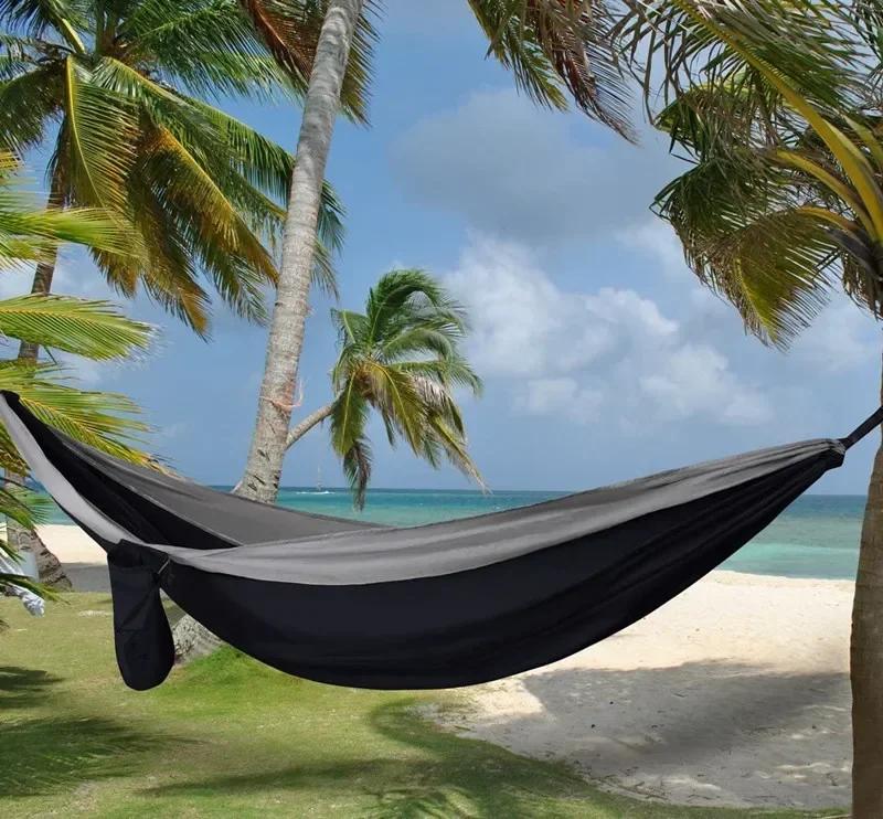 Double hamac de Camping surdimensionné, hamac à sangles d'arbre Portable, hamac de voyage en Nylon 2
