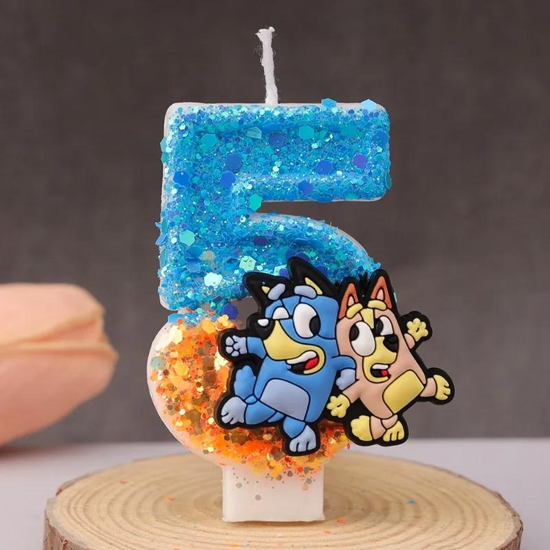 Nouveau 0-9 numéro bleu Bingo Anime bougie mignon 3D personnage de dessin animé gâteau de fête Plug-