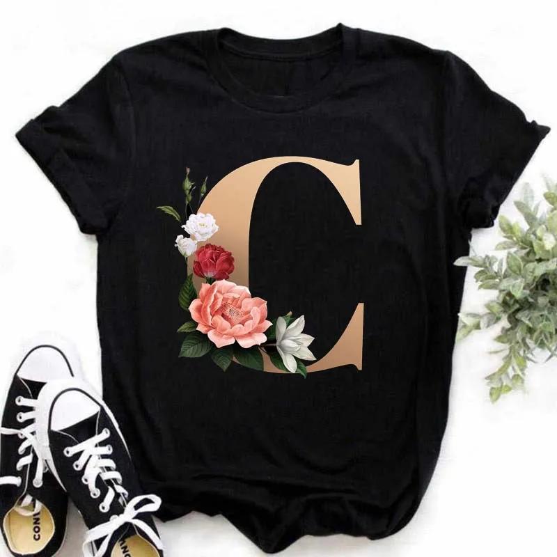 A B C D E Alphabet anglais imprimé T-Shirt femmes nouvel été Couples amoureux femme T-Shirt Harajuku