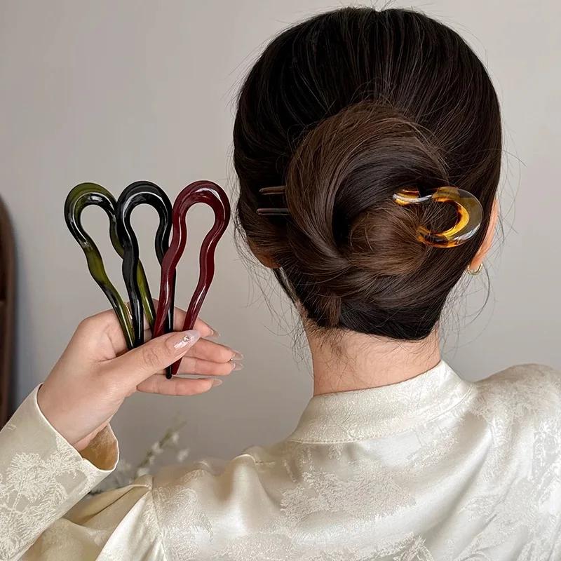 Pince à cheveux torsadée française en forme de U pour femmes, épingles à cheveux ondulées en plastiq