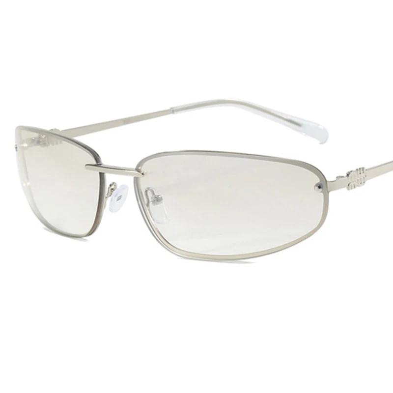 Lunettes de soleil ovales sans cadre Y2K de luxe, Design de marque, style haut de gamme, Punk, pour 