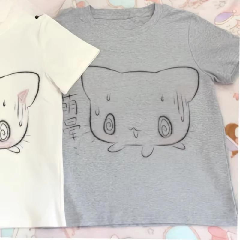 T-shirt surdimensionné japonais pour femmes, vêtements à manches courtes, col rond, mignon, à la mod