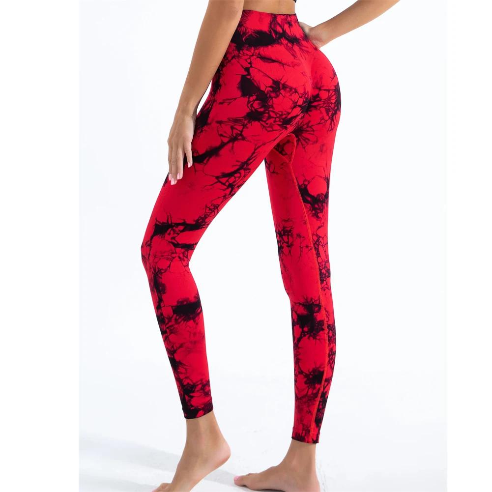 Pantalon de Yoga extensible pour femmes, teinture par nouage, sans couture, fesses pêche, taille hau