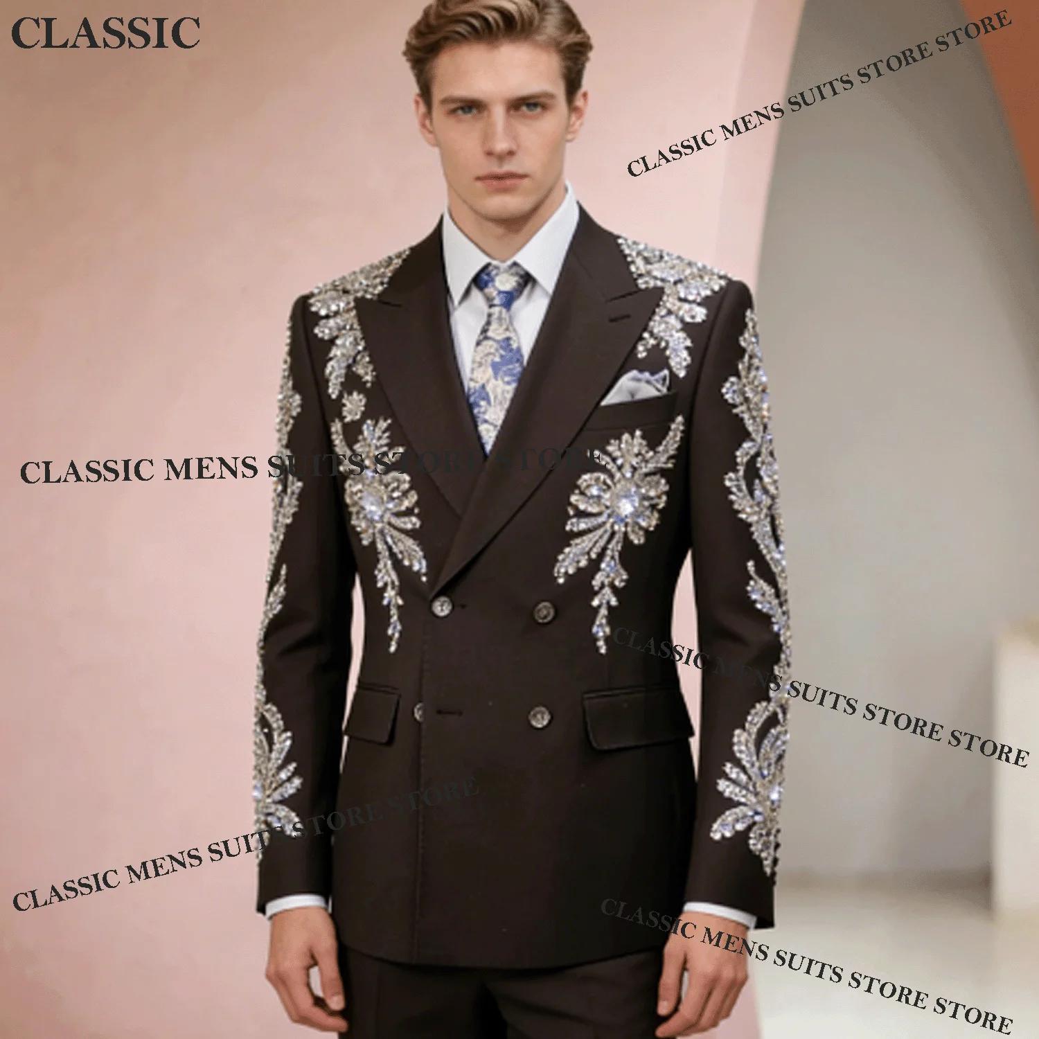 Costumes pour hommes sur mesure, bijoux exquis, strass de haute qualité, smokings de mariage, coupe 