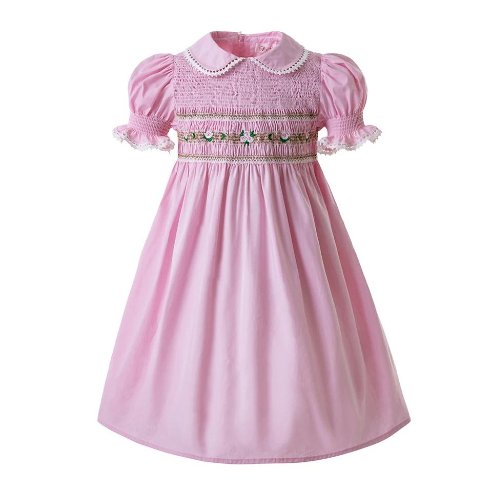 Pettigirl-robes d'été smockées pour filles, tenue princesse rose faite à la main, cadeau d'anniversa