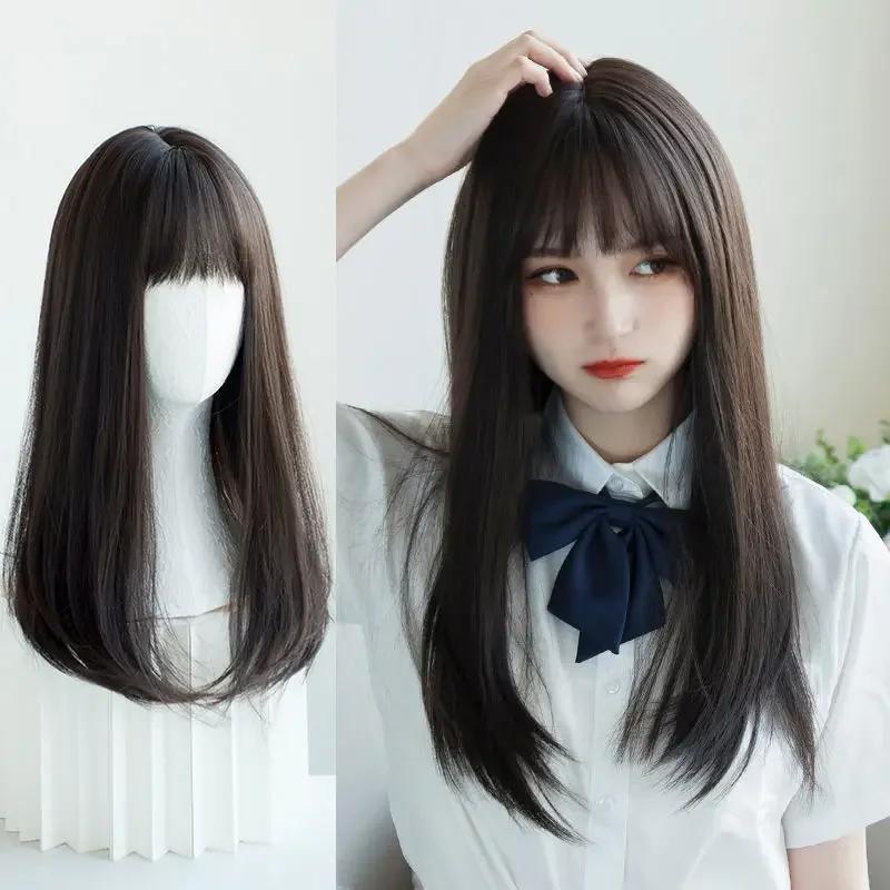 Extensions de cheveux synthétiques JK pour filles, perruque de Cosplay avec frange à Air, couvre-têt