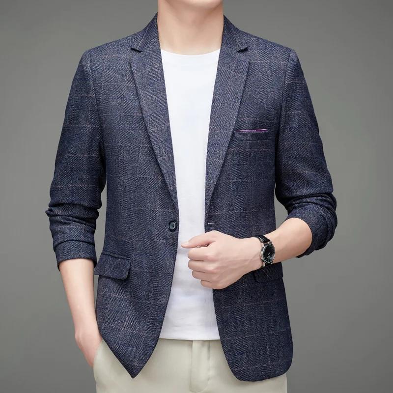 Veste de costume formelle pour homme avec col plat et motif à carreaux uni, un haut de costume éléga